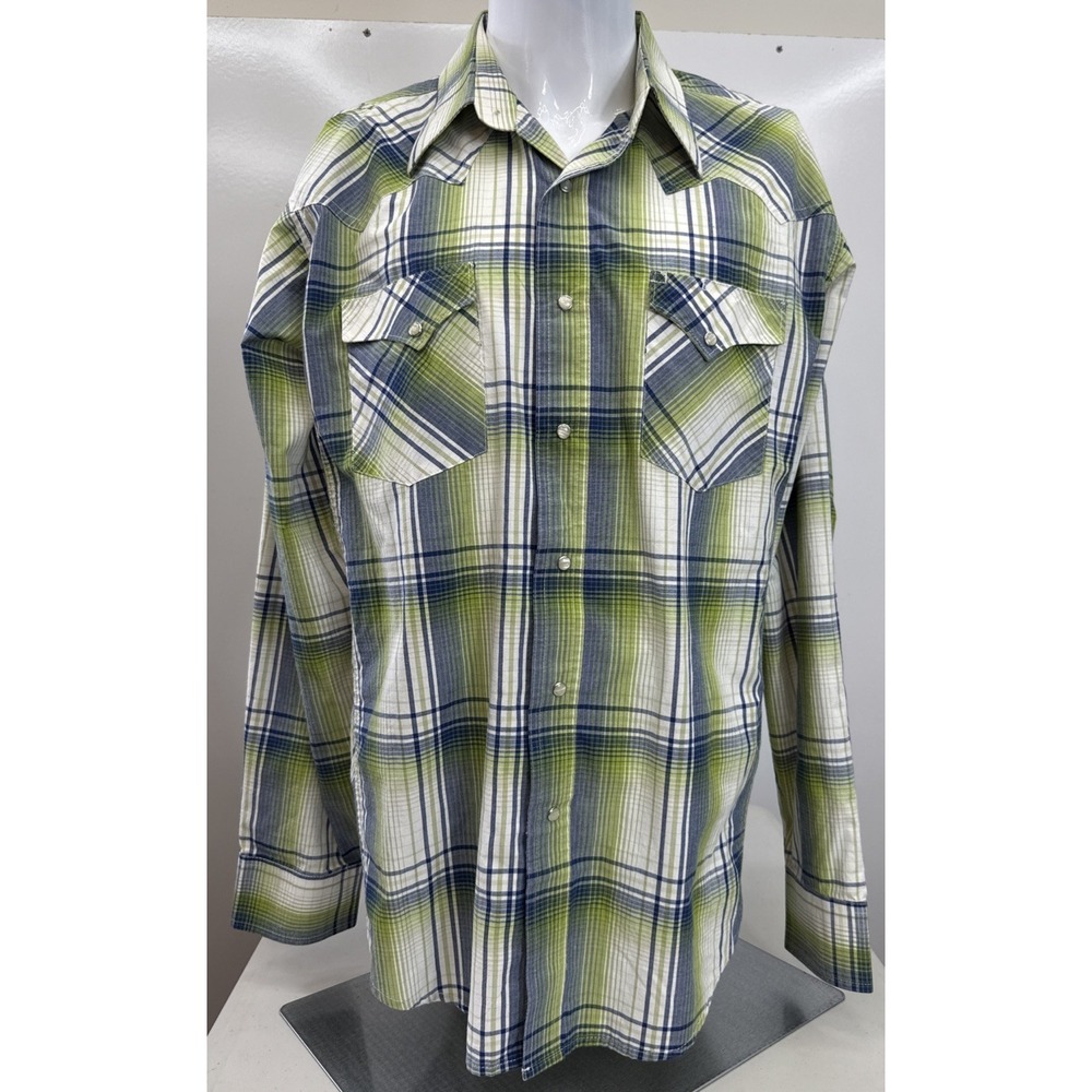 Wrangler American Cowboys Western Shirt Mens XL Plaid Pearl Snap Long Sleeve